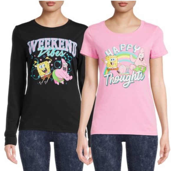 2-Pack SpongeBob Juniors Short & Long Sleeve Tees - Picture 8 of 9